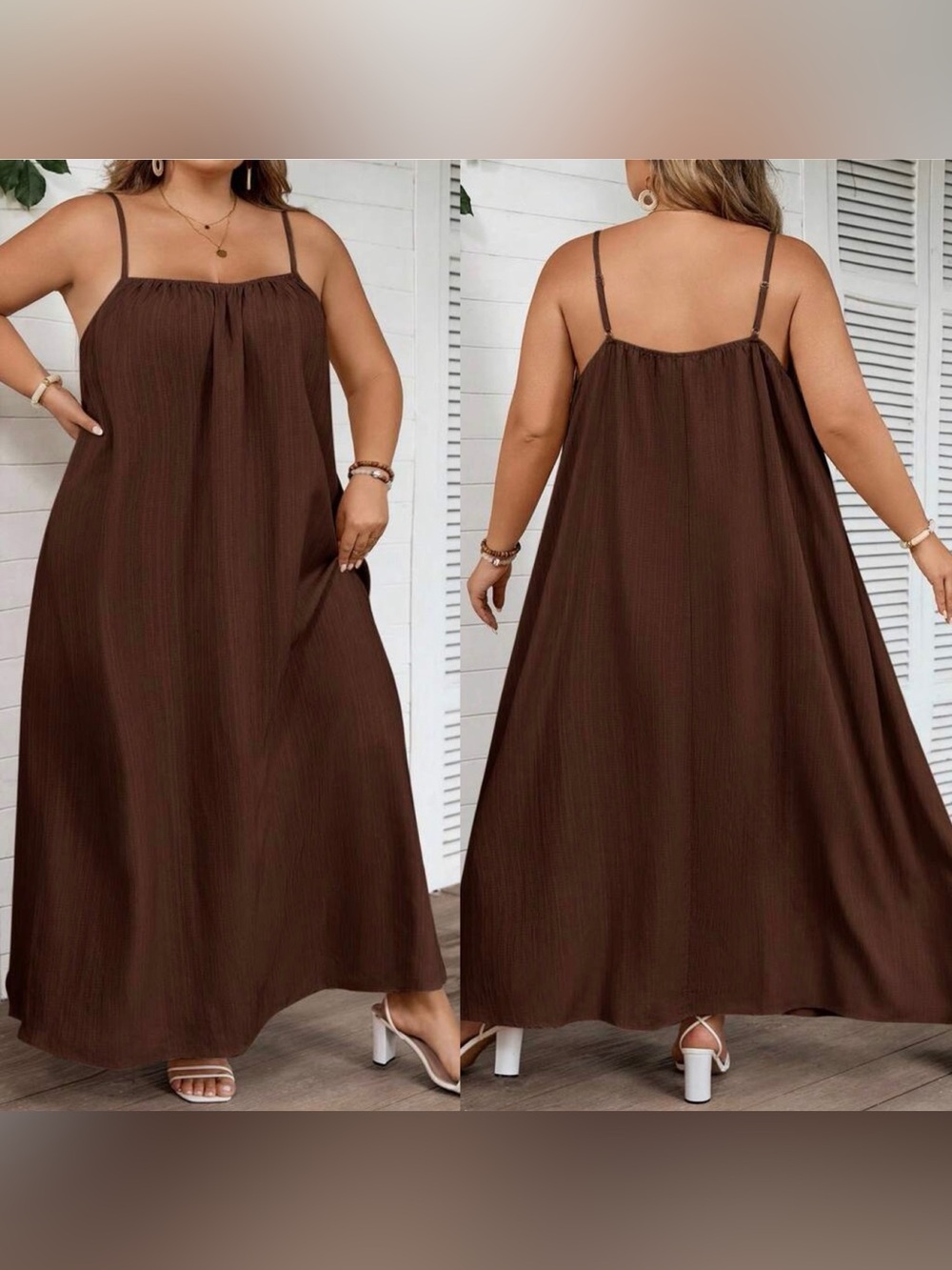 SHEINCurve+ Spaghetti Strap Brown Maxi Dress